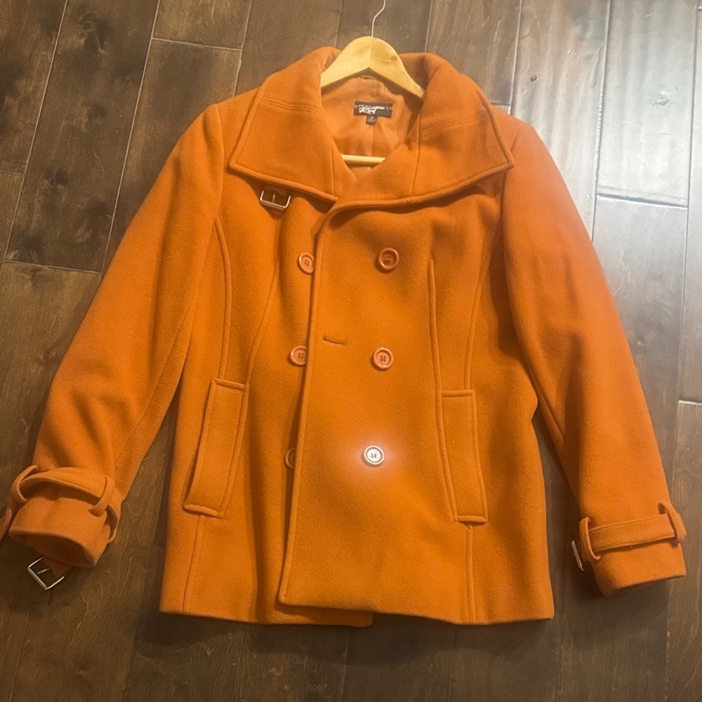 Red Rivet Bright Orange Pea Coat